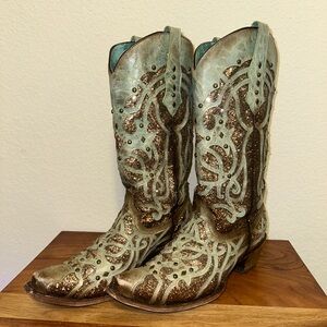 Corral Turquoise Glitter Western Boots